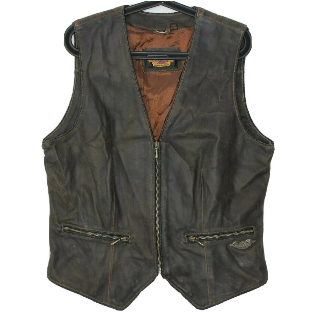 VTG Harley Davidson Womens Large Leather Vest T183